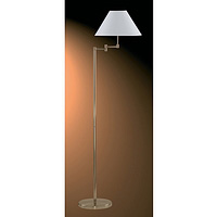 Antique brass plated swing arm floor lamp complete with white fabric shade. Height - 145cm Diameter 