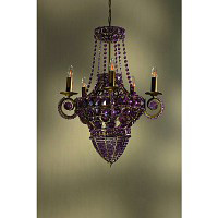 This stunning chandelier is covered with deep pink crystals with 5 external lights and 3 lights with