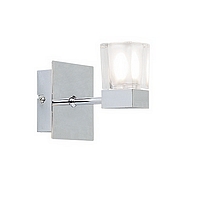 Satin chrome wall fitting with a cubed glass shade. This fitting is suitable for bathroom zone 3. He