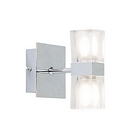 Satin chrome wall fitting with two cubed glass shades. This fitting is suitable for bathroom zone 3.