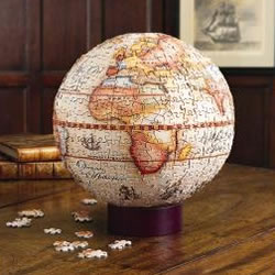 520 pieces slot together to build an antique map globe. Stand included