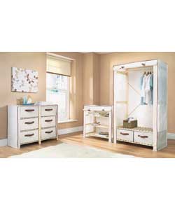Single robe with two storage drawers.6-drawer chest and 3-tier shelf unit - all with contrast brown