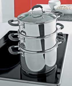 Steamer comprises 20 x 12cm 3.5L pot with lid and 2 x 20cm steamers without lids.Base of pan 3mm alu