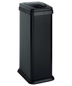 Black matt metal bin. Size (H)59.5, (W)23, (D)32.5cm. Removable lid.