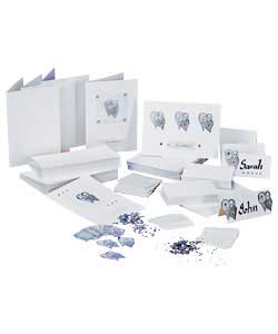 This set contains blank cards and envelopes, blank place cards, embellishments, vellum shapes and ge