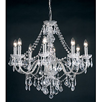 Elegant chandelier made of transparent acrylic complete with beads and droplets. Supplied with extra