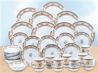 32-piece white stoneware set with Tuscan olive decal, comprising 8 each: 26cm (10¼&quote;)