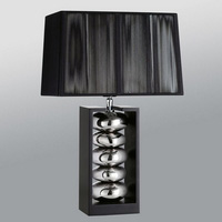Pair of exclusively designed modern black and chrome finish ceramic pebble table lamps complete with