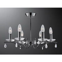 Attractive black chrome finish ceiling fitting with glass sconces and pear shaped glass droplets. He