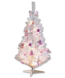 90cm ready-to-dress white tree with 27 pink, white and lilac assorted decorations.Complete with 20