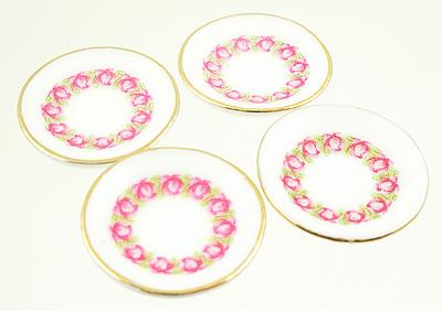 4 Pink Floral China Plates