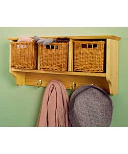 Unbranded 4 Solid Pine Coat Hooks with 3 Baskets Storage Unit