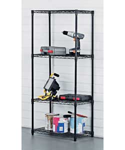 4 Tier Black Powder Coated Wire Shelving