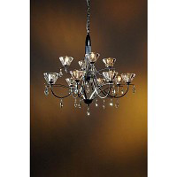 This is a stunning two tier 12 arm chrome chandelier with a very modern frame with clear crystal dro
