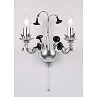 Beautiful hand-painted antique silver wall fixture with crackled aged effect and elegant black porce