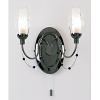 Black chrome wall fitting with black crystal beads and fitted with tear drop glass. Height - 22cm Di