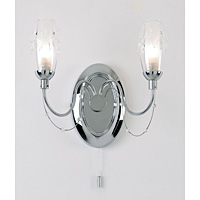 Polished chrome wall fitting with clear crystal beads and fitted with tear drop glass. Height - 22cm