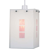 Non-electrical opal glass pendant shade with pink squares decoration. Height - 21cm Diameter - 13.5c