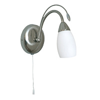 Contemporary wall light in a satin chrome finish with antenna design and complete with an opal glass
