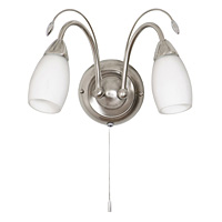 Contemporary wall light in a satin chrome finish with antenna design and complete with opal glass sh