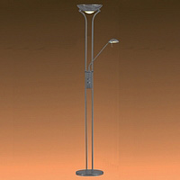 Mother and child halogen floor lamp with glass diffuser and double dimmer finished in black chrome. 