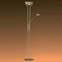 Mother and child halogen floor lamp with glass diffuser and double dimmer finished in satin brass. H