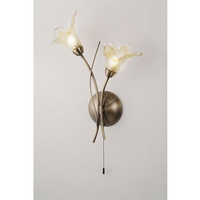Elegant antique brass wall light complete with delicate amber frosted glass shades. Height - 43cm Di