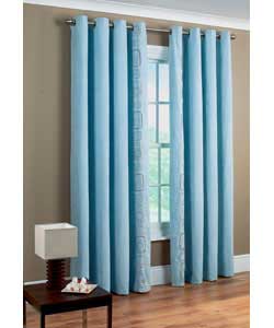 Embroidered leading edge on curtains. 100% polyester.80% polyester, 20% cotton lining.Ring top 4cm d