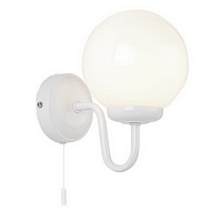 White wall fitting with an opal glass globe. This fitting is suitable for bathroom zone 3. Height - 