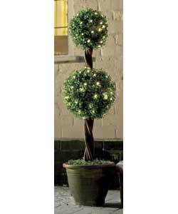 1.20m.Double ball boxwood topiary tree with fibre optic clear peram-brites; in antique style