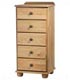 Need compact storage? This country-style antique wax finished narrow chest of drawers could fit the 