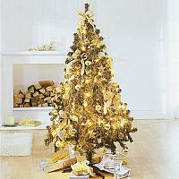 150cms. Green tree with 60 gold decorations and 60 lights