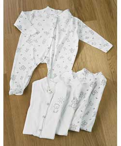 5 Pack Unisex Sleepsuits - 0 to 3 Months