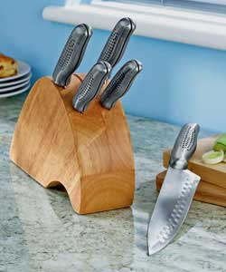 Includes: Chef. Carving. Bread. Utility. Paring. Rubber wood block.