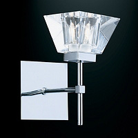 Polished chrome base and straight arms with a triangular clear glass shade this wall light is switch