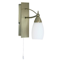 Contemporary and stylish wall light in an antique brass finish with downlighter opal glass shade. Co