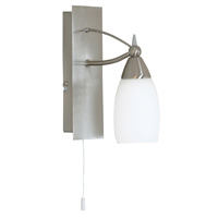 Contemporary and stylish wall light in a satin chrome finish with downlighter opal glass shade. Comp