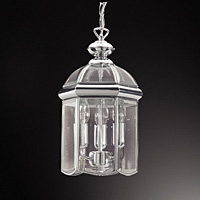 Polished chrome pendant fitting in the shape of a lantern. Height - 37cm Diameter - 22cmBulb type - 