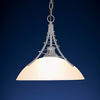 Satin silver twist effect pendant with a domed frosted glass shade. Height - 31cm Diameter - 33cmBul