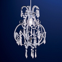 Satin silver pendant shade with beaded frame and glass button dressing. Height - 43cm Diameter - 28c