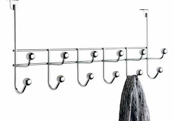 Create instant storage with these stylish chrome plated hooks. Theyre ideal for the bedroom. to store jackets or coats. or for the bathroom to hang up your dressing gown. Metal finish. 12 hooks. 6 double hooks. Unit size H23. W47. D12.5cm. Suitable f