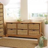  . This wonderful piece sets six roomy basket-style rattan drawers in a long, lean sengon wood frame
