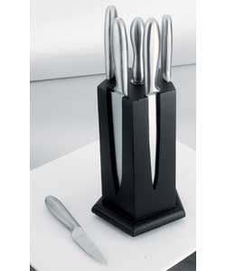 Rotating knife block including Carving, Bread, Chef, Paring, Utility. Sharpener. Welded blades. Dish