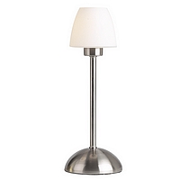 Pair of touch dimmable satin chrome lamps with a frosted glass shades. Height - 34cm Diameter - 10cm