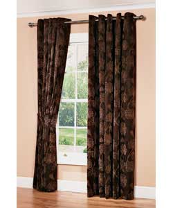 100% polyester curtain. 52% polyester, 48% cotton lining. 4cm diameter ring top. Machine washable