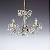 Brass plated chandelier dressed with crystal from the Czech Republic. Height - 32cm Diameter - 40cmB