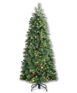 1.8m.Includes 27 pine cones and 240 clear standard lights.Bottom branch diameter 34in, 5 lays and 3