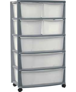 Unbranded 7 Drawer Plastic Wide Storage Chest - Silver
