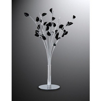 Modernistic polished chrome table lamp with branching arms and delicate black leaf shaped glass piec