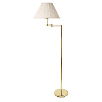 Stylish and contemporary double swing arm polished brass floor lamp complete with pleated oyster fab